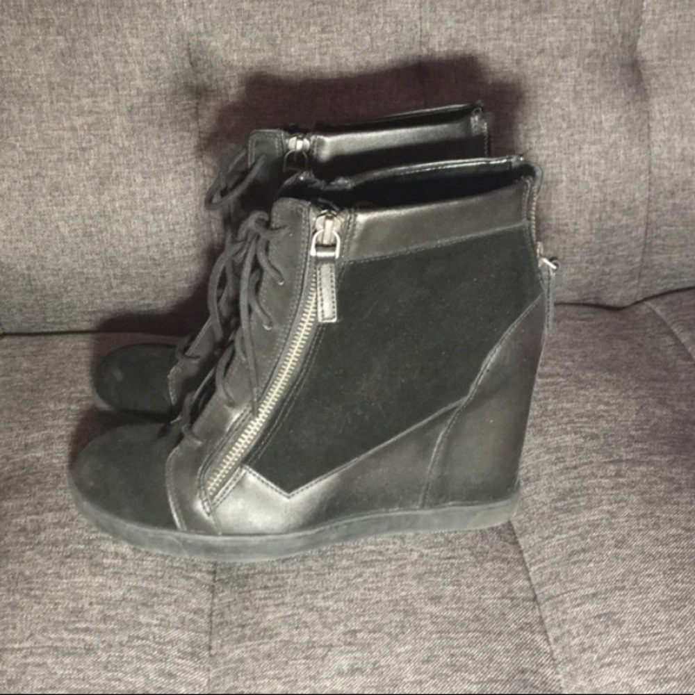 Suede black wedges